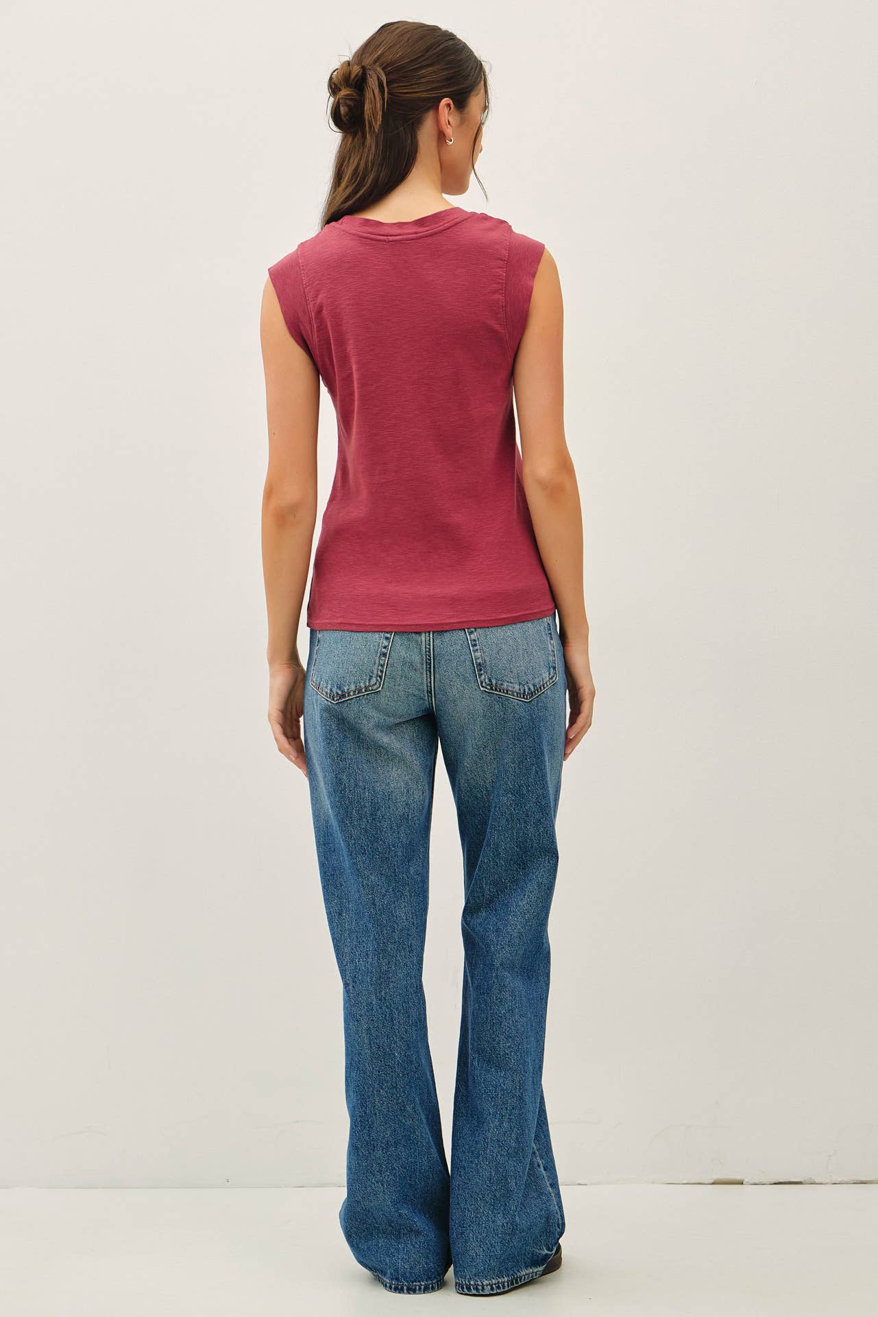 Basic Solid Cotton Crew Neck Cap Sleeve Tank Top