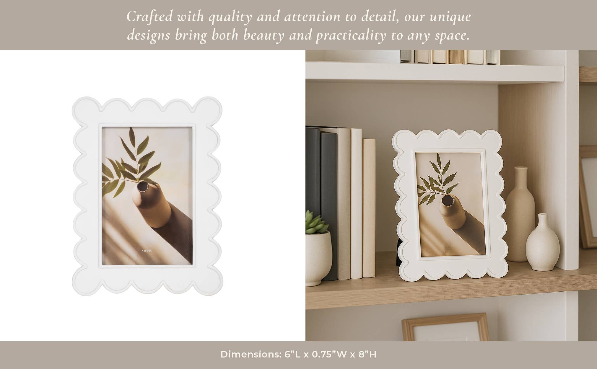 Decorative Scalloped Edge White Photo Frame