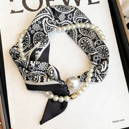 Pearl Magnetic Skinny Silk Neck Scarf