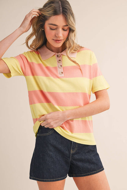 Striped Sweater Knit Short Sleeve Polo