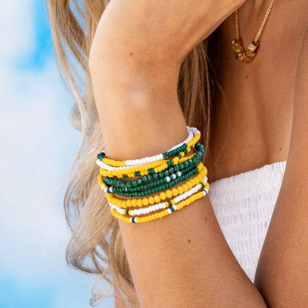Green &amp; Yellow Game Day Beaded Bracelets