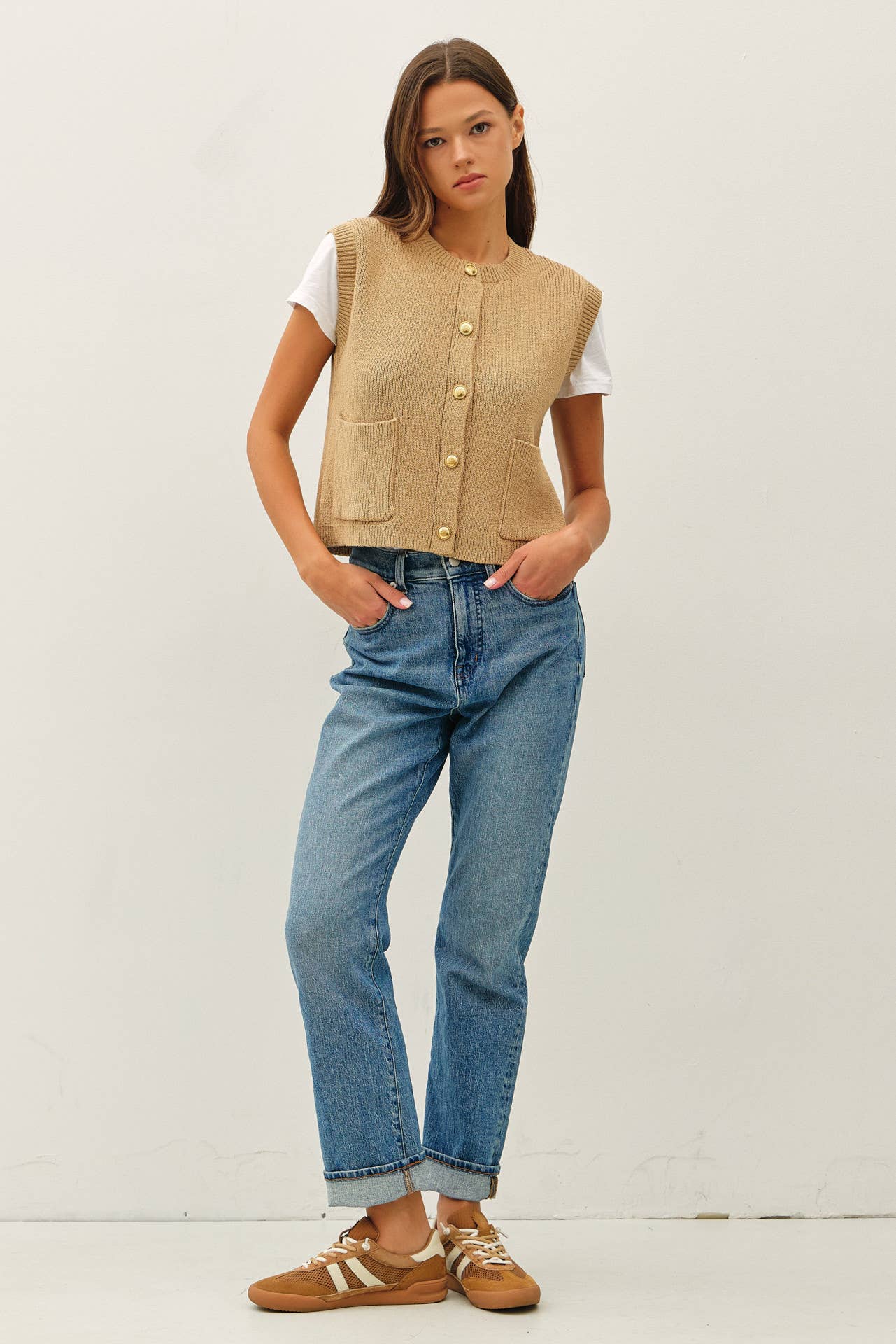 Ribbed Sweater Vest with Pockets