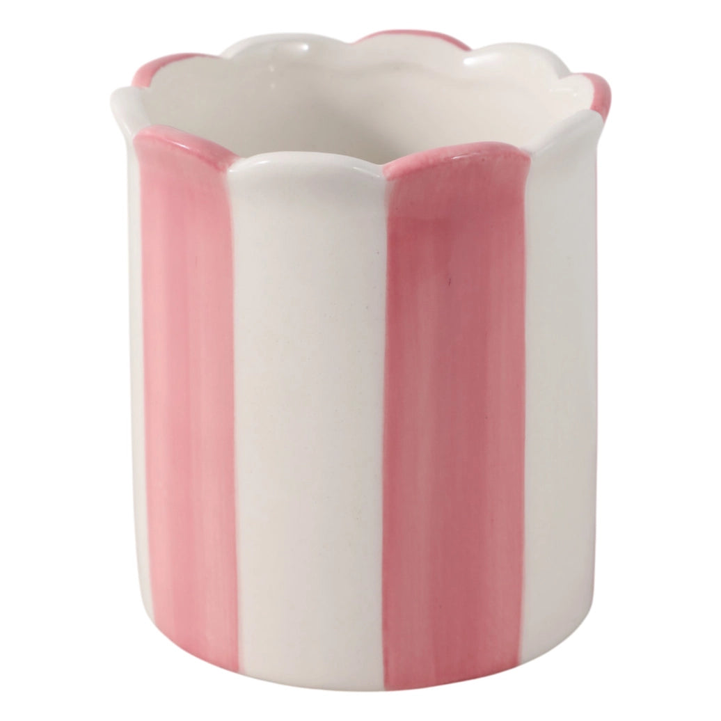 Pencil Cup - Pink/Ivory Ceramic Decorative Striped