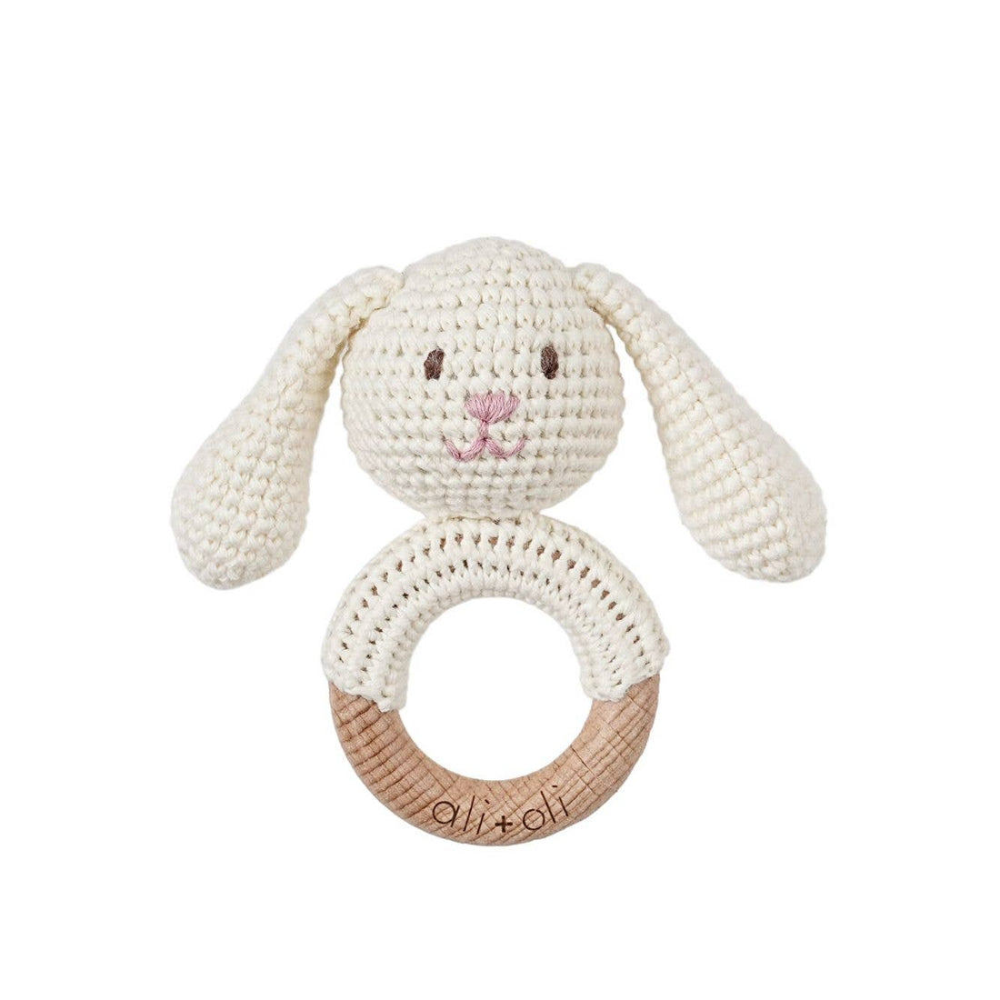 Baby Teething Toy Rattle Wood Ring Crochet (Rabbit)