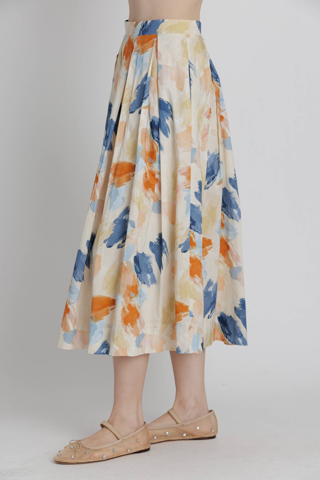 Watercolor Print Pleated Skirt