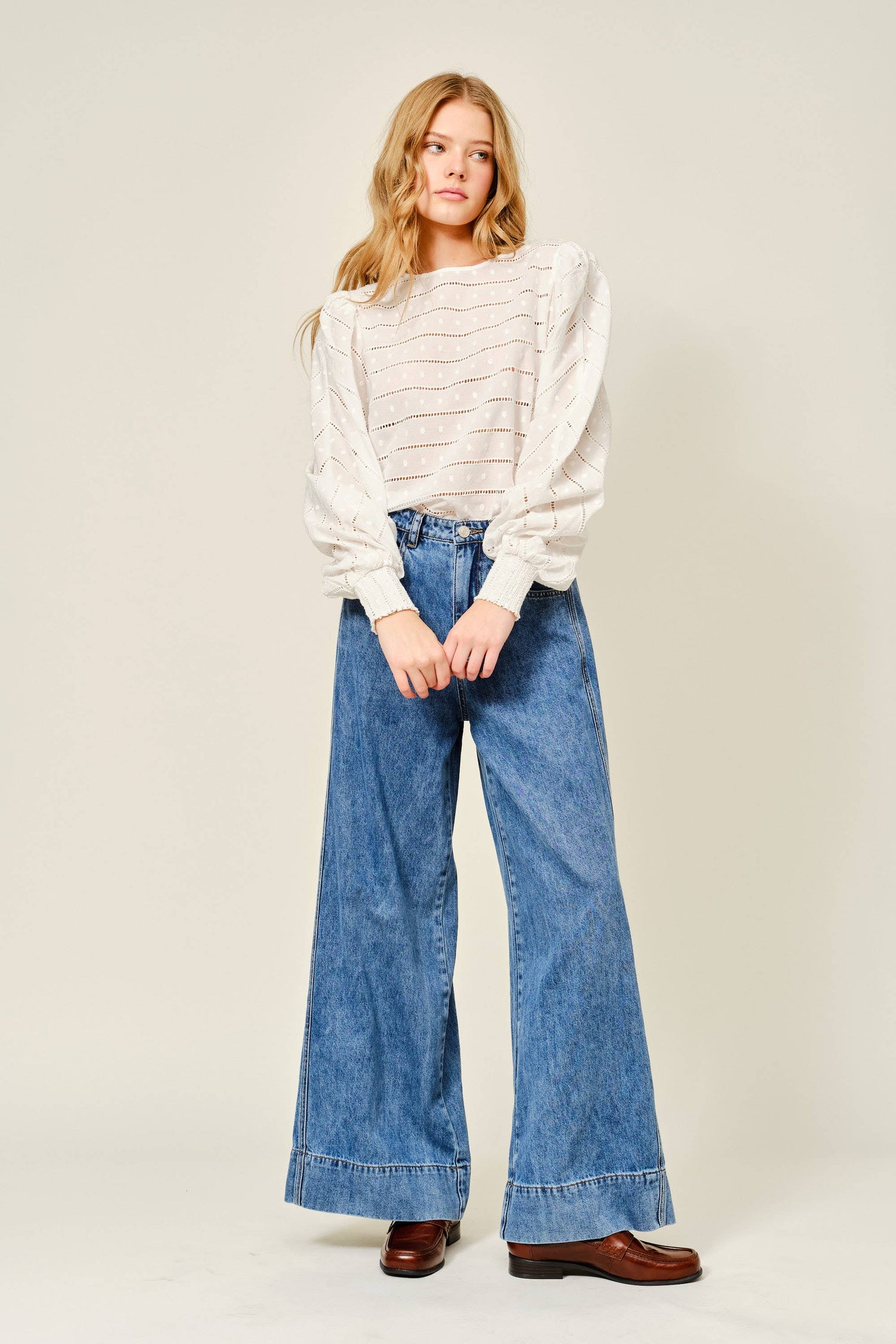 Embroidered Lace Detail Puff Sleeve Blouse