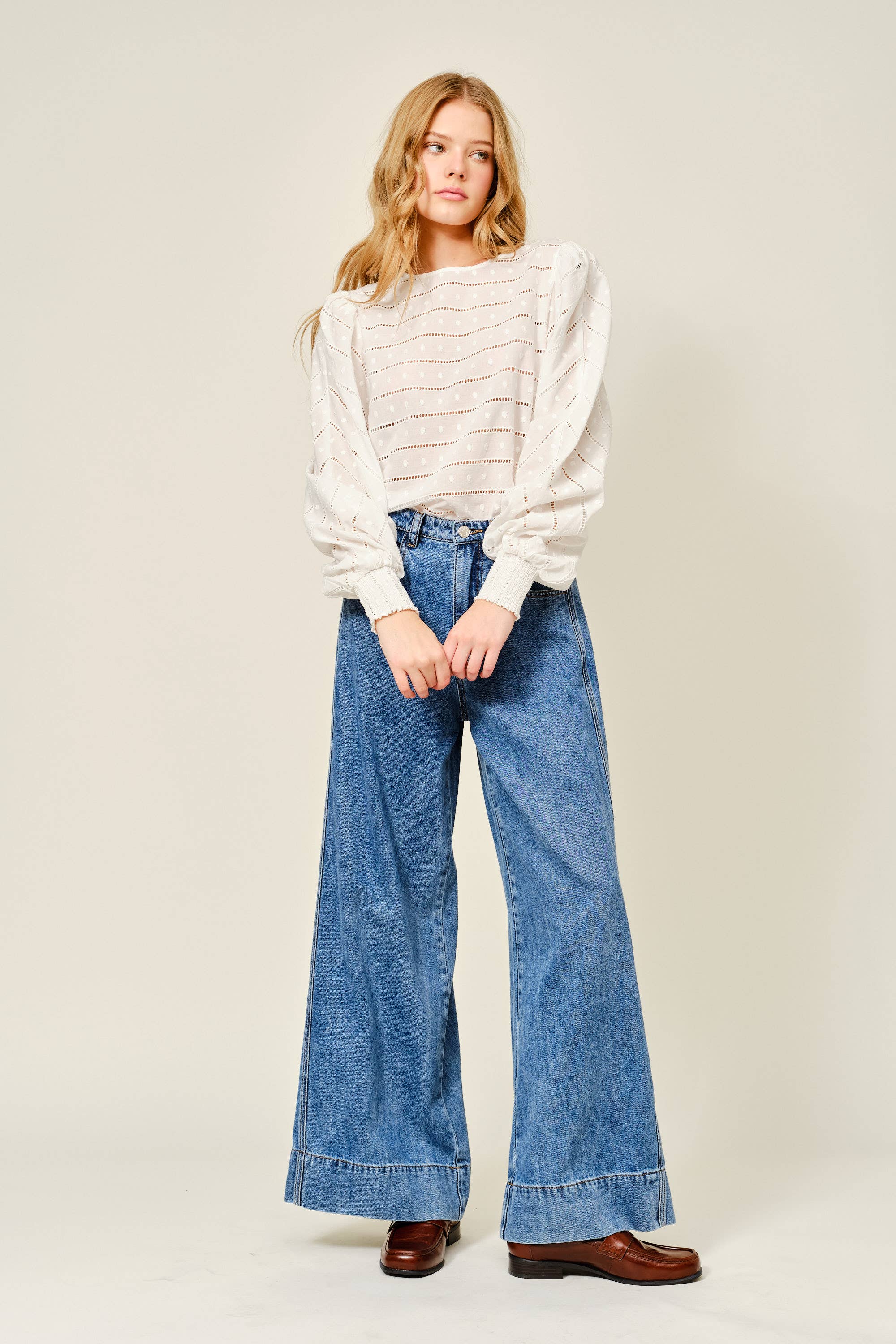 Embroidered Lace Detail Puff Sleeve Blouse