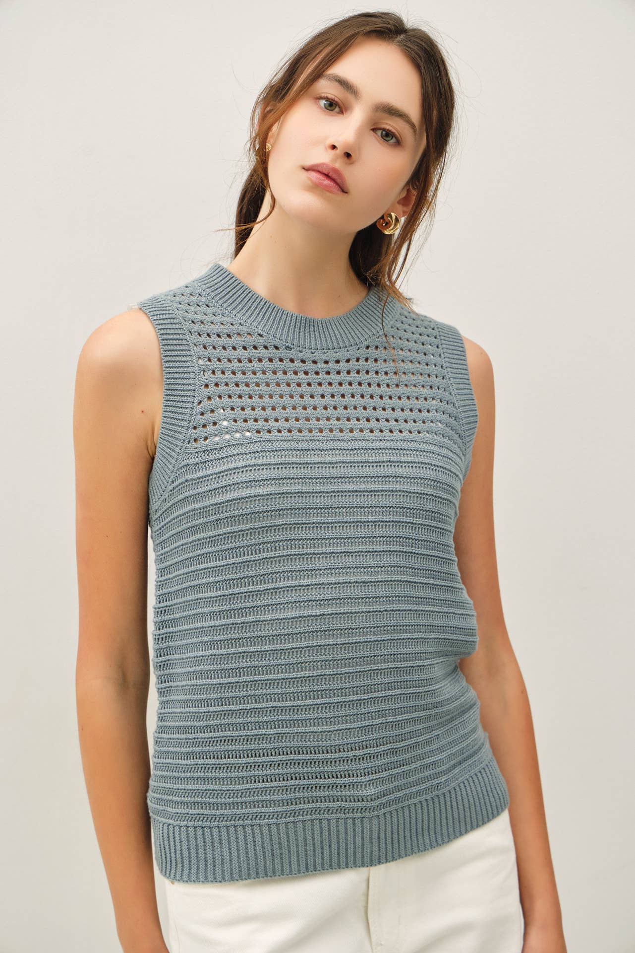 Textured Crochet Sleeveless Sweater