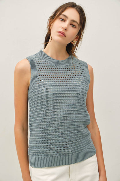 Textured Crochet Sleeveless Sweater
