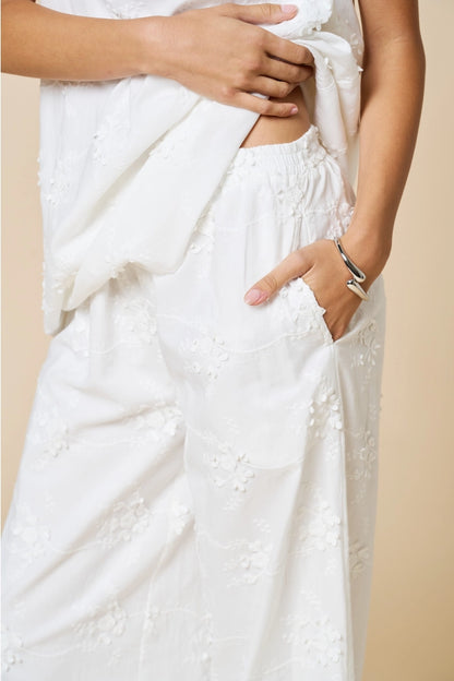 V-Neck Embroidered Sleeveless Top &amp; Pants Set