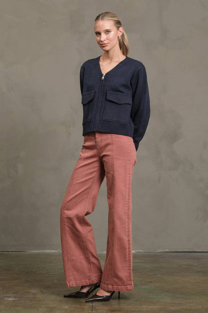 Utility Pocket Knit Zip-Up Cardigan