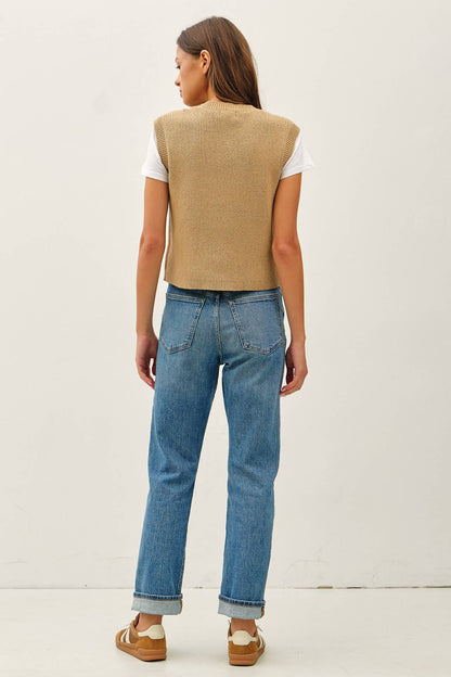 Ribbed Sweater Vest with Pockets