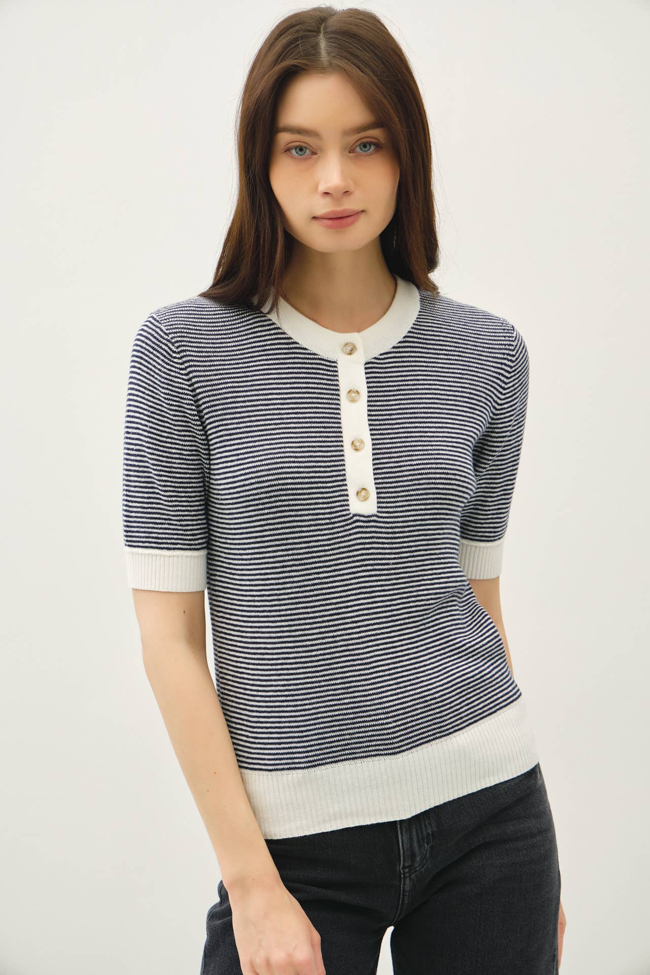 Striped Henley Sweater Top