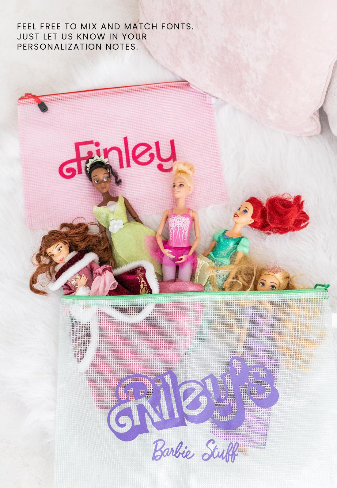 Personalized Mesh Pouches for Barbie Dolls Organization