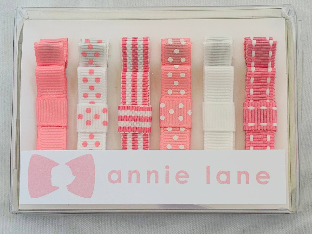 Pink &amp; White Classic Grosgrain Hair Bows - Set of Six
