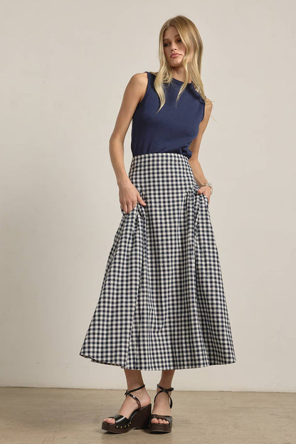 Gingham Check Midi Skirt