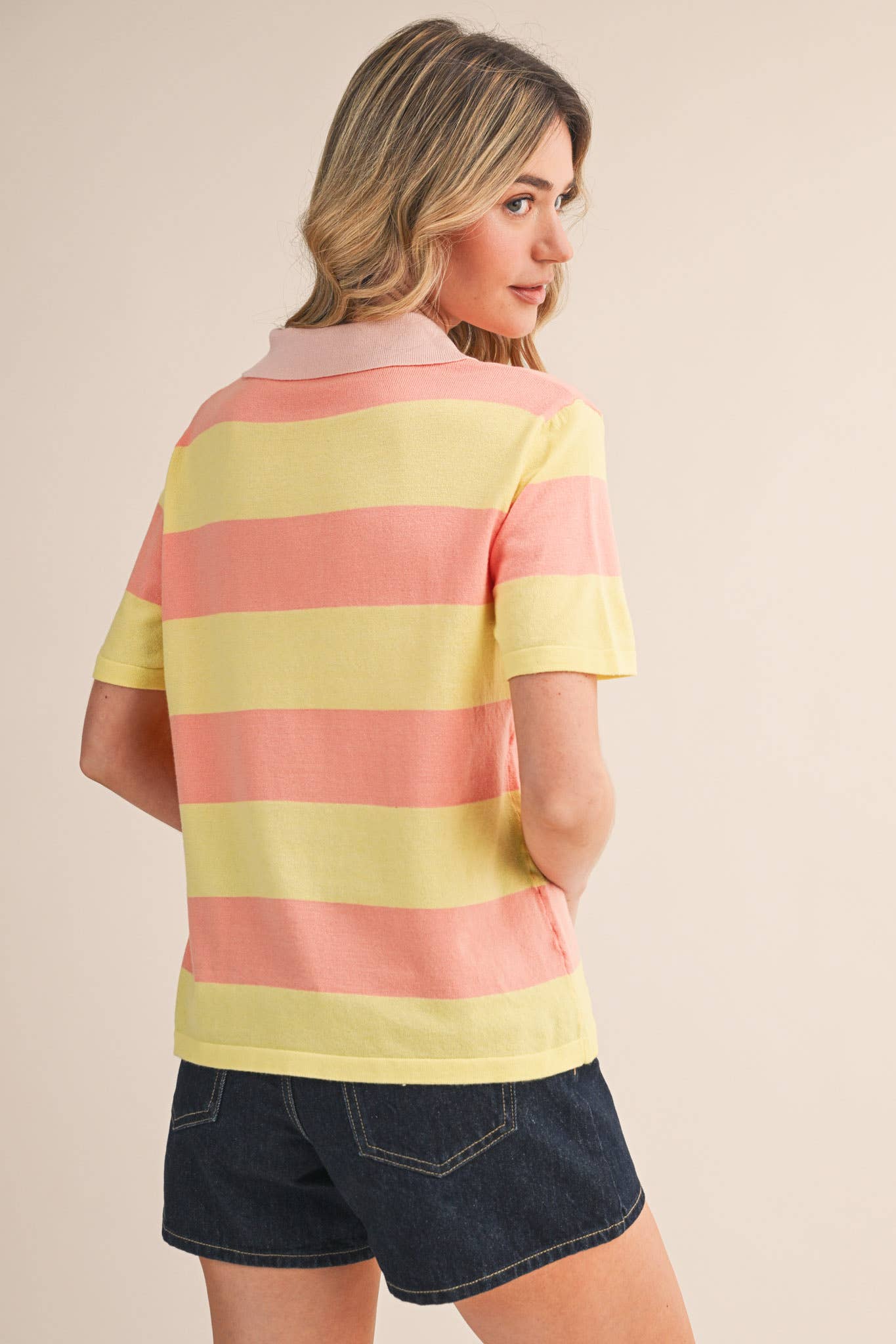 Striped Sweater Knit Short Sleeve Polo