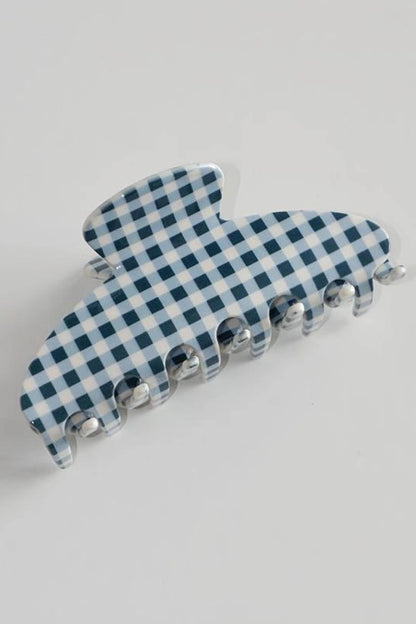Jumbo Stripe Plaid Oval Hair Claw Clips