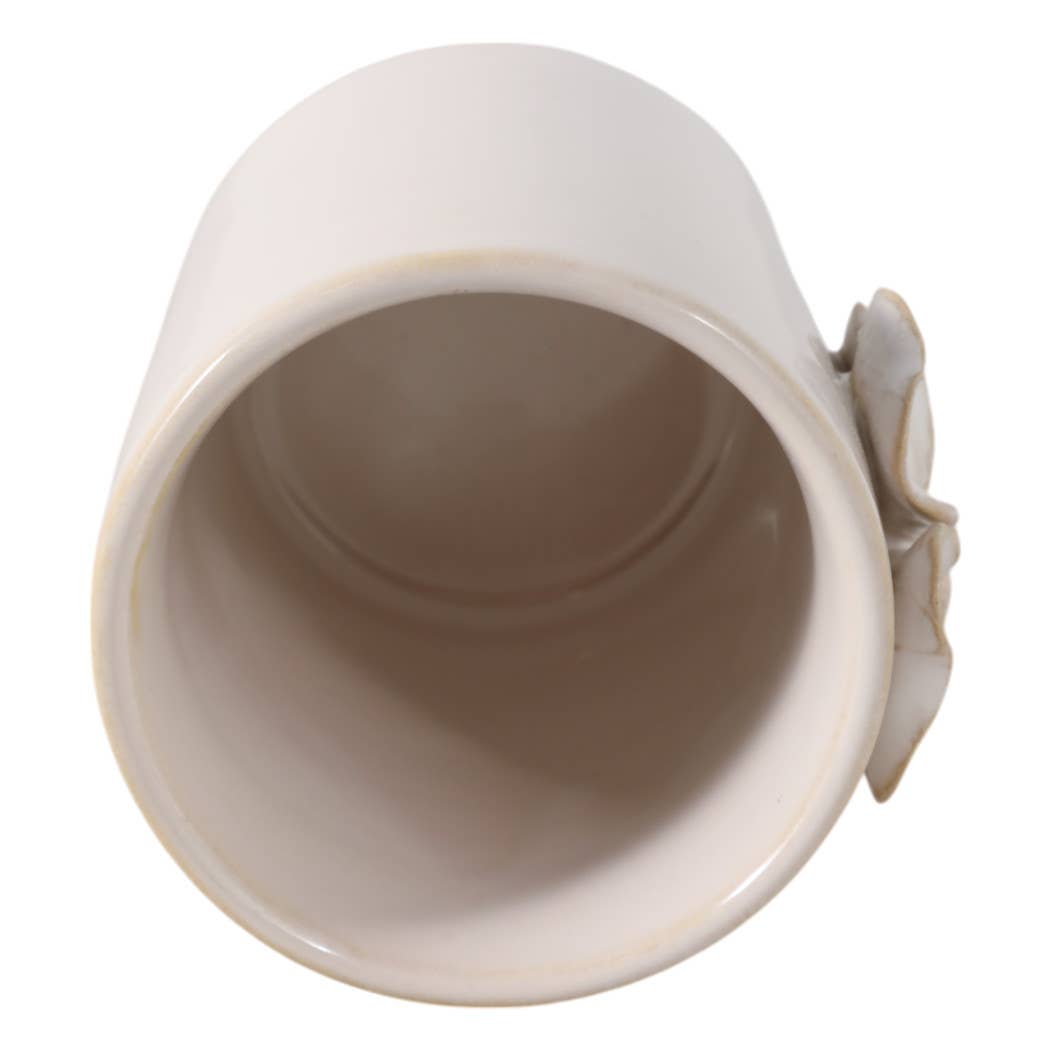 Ivory Ceramic Flower Applique Pencil Cup