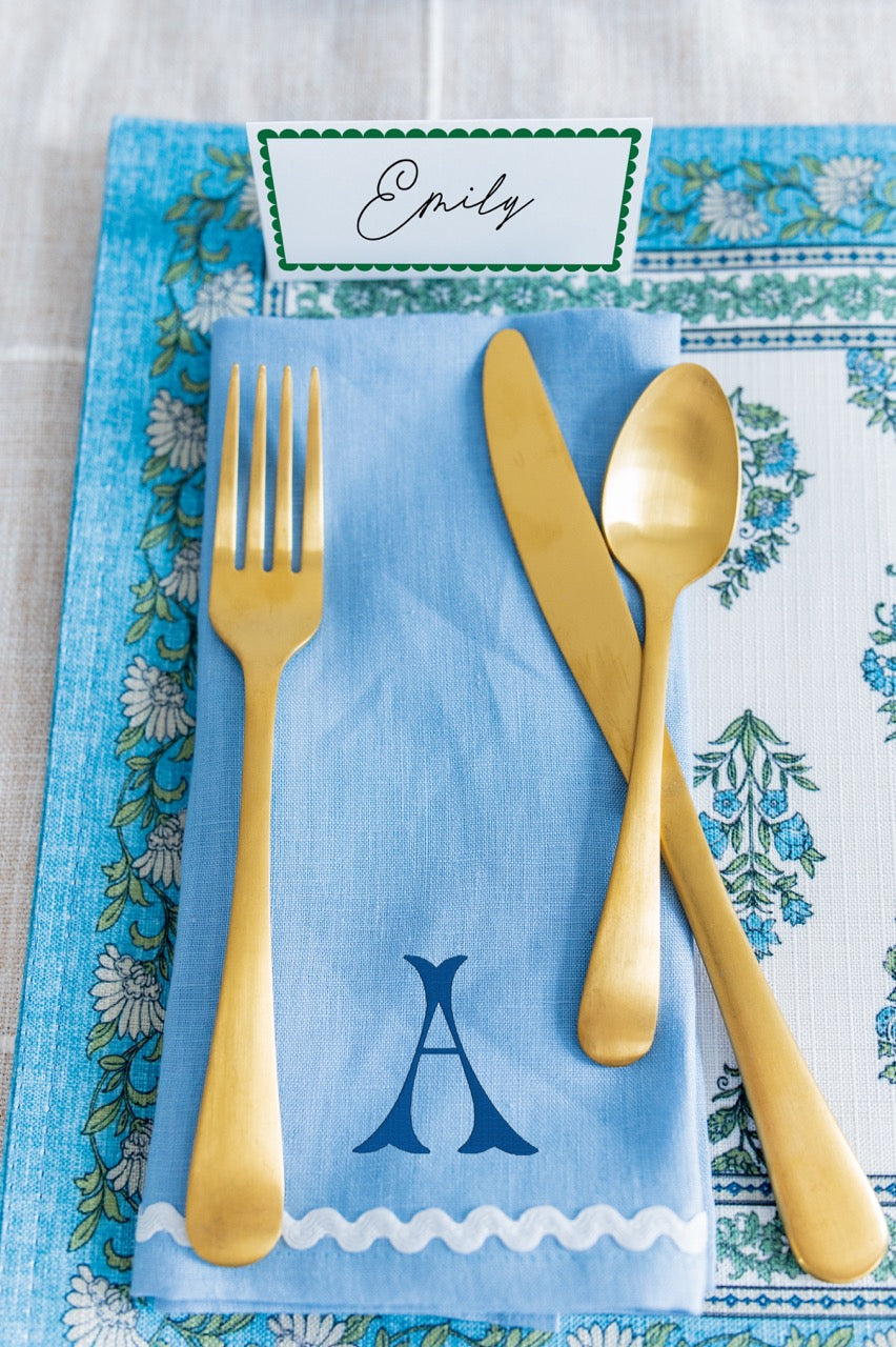 Ric Rac Embroidered Linen Dinner Napkins