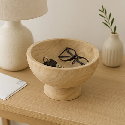 Bowl - Brown Paulownia Wood with Pedestal Base
