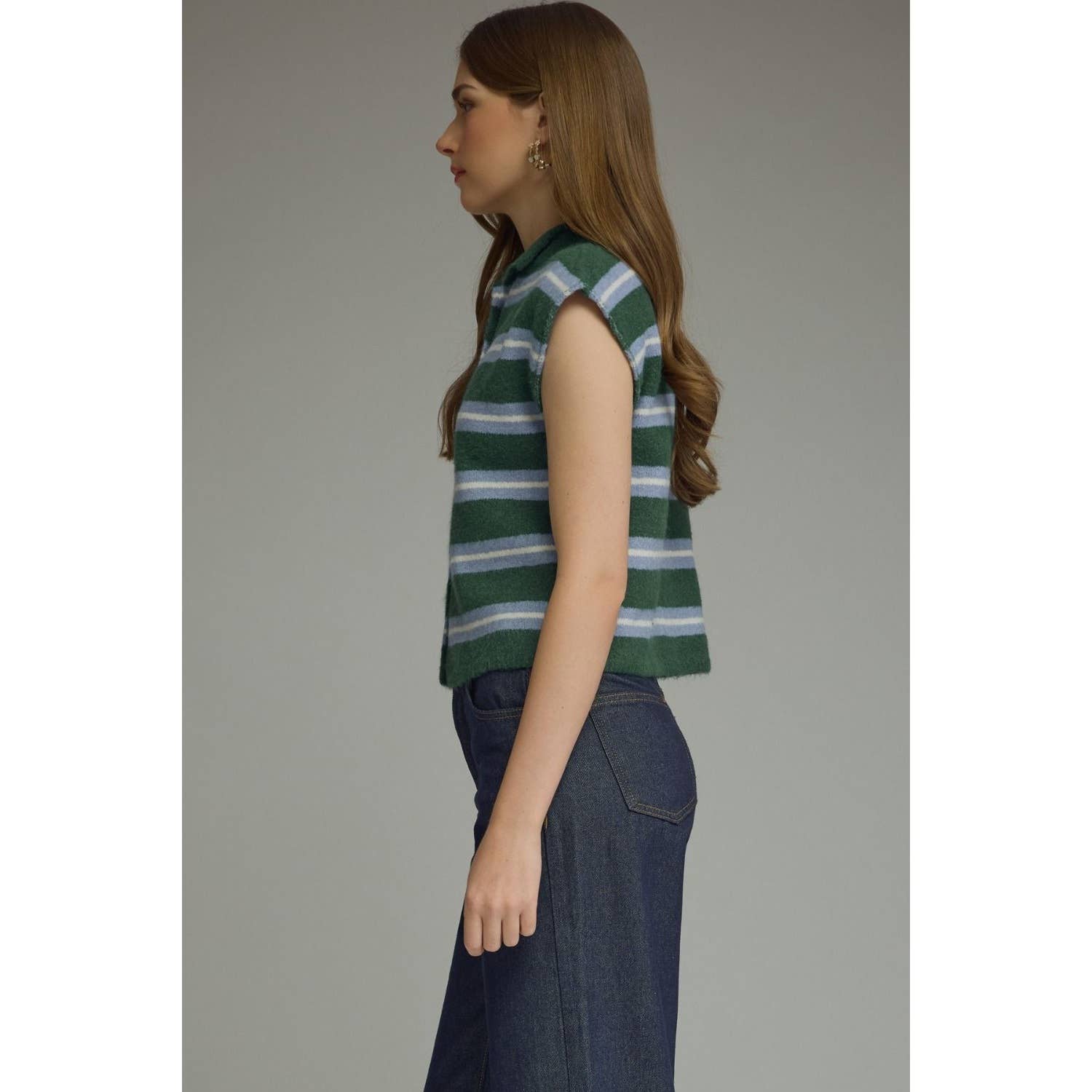 New Stripe Cap Sleeve Top