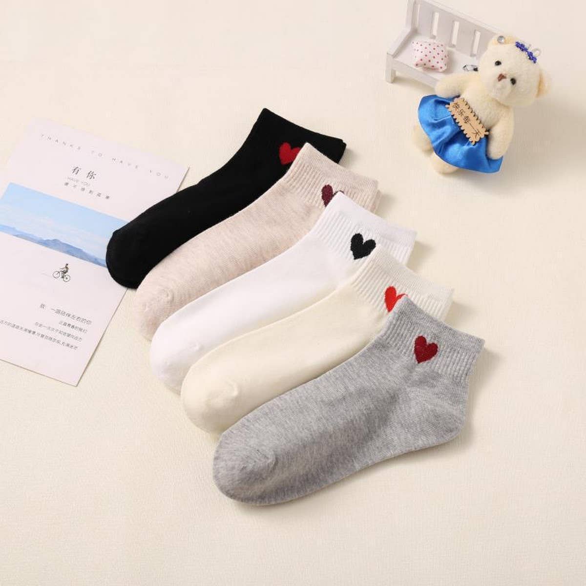 Cute Heart Cotton Ankle Socks Women Casual