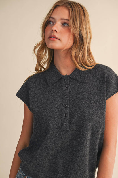 Cap Sleeve Collared Sweater Vest
