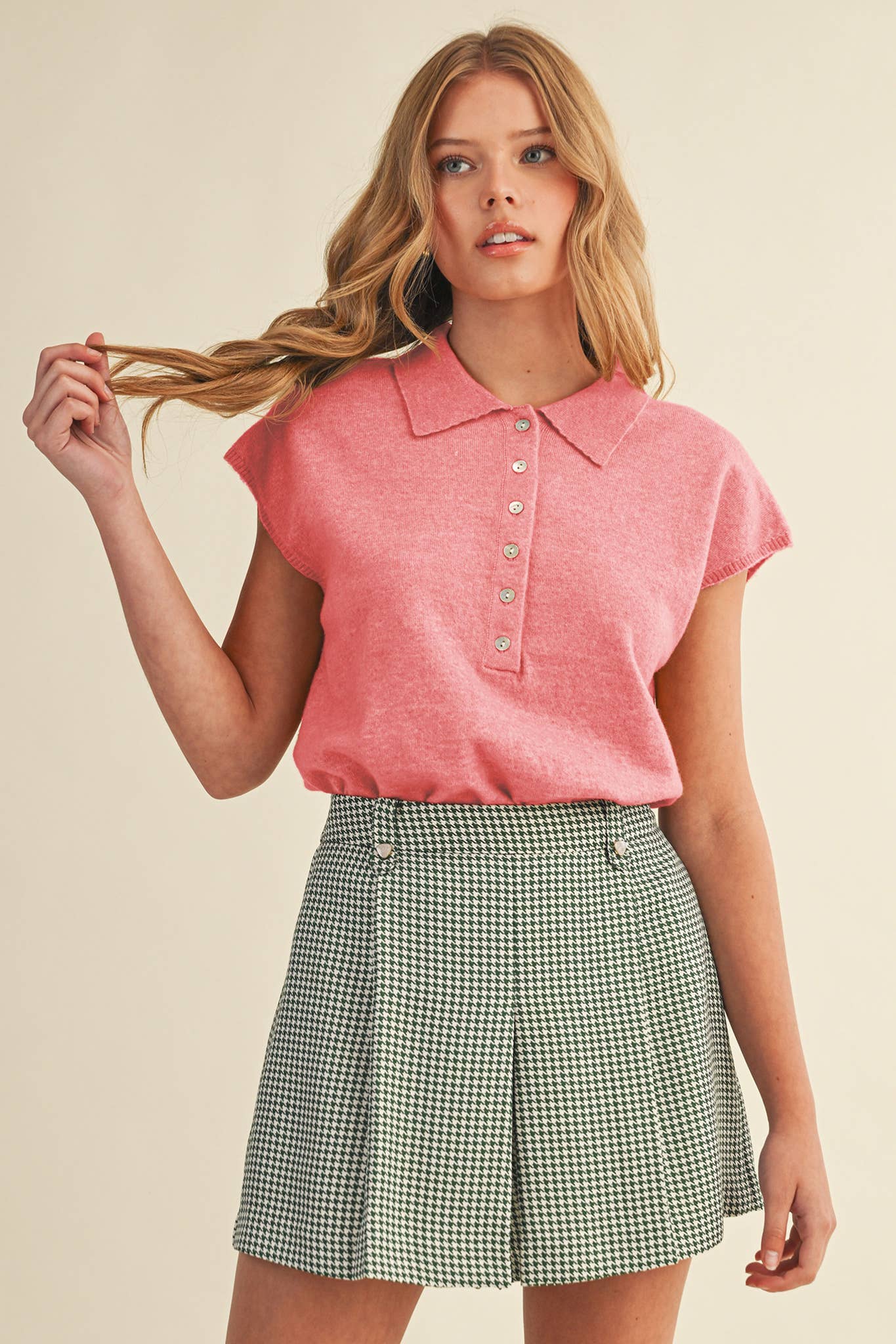 Cap Sleeve Collared Sweater Vest