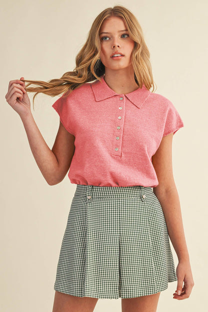 Cap Sleeve Collared Sweater Vest