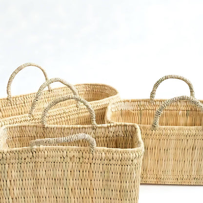 Handwoven Reed Basket Storage Bin Boho Nursery Decor