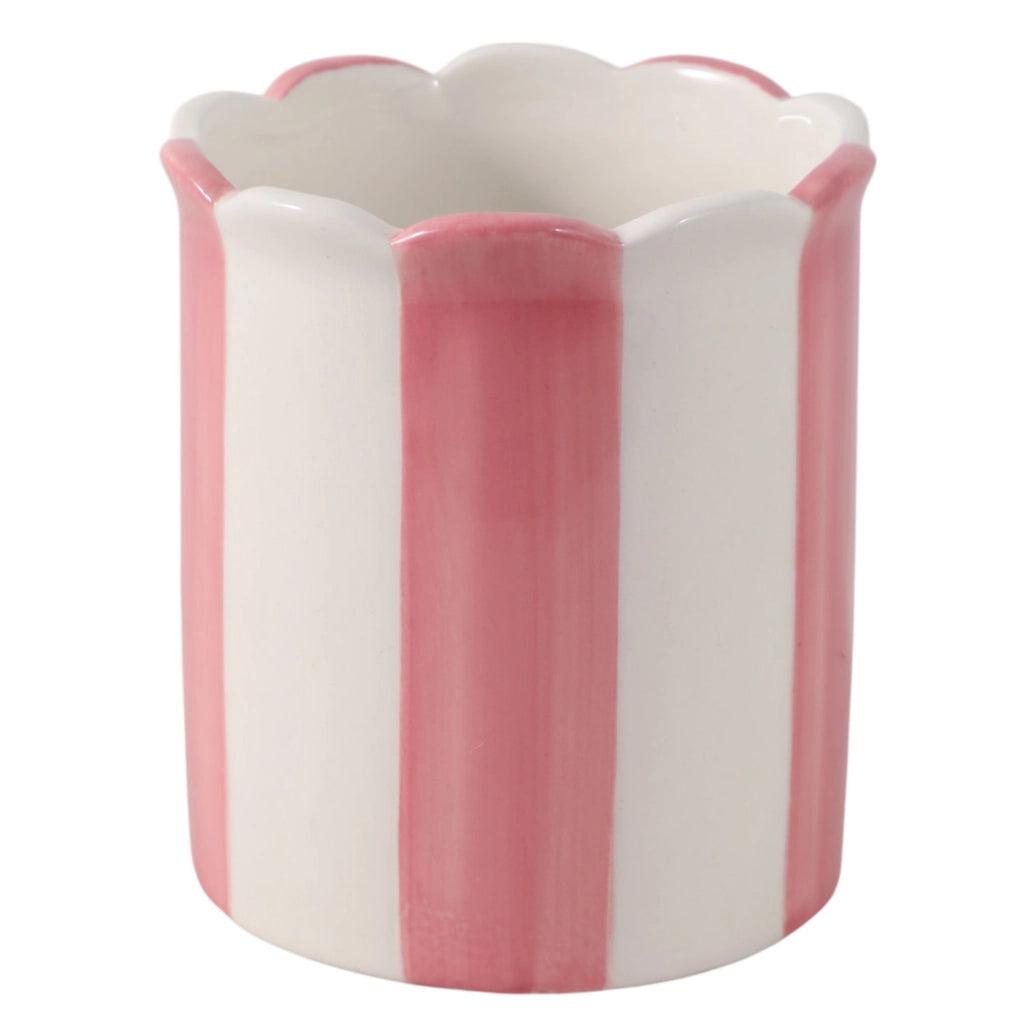 Pencil Cup - Pink/Ivory Ceramic Decorative Striped