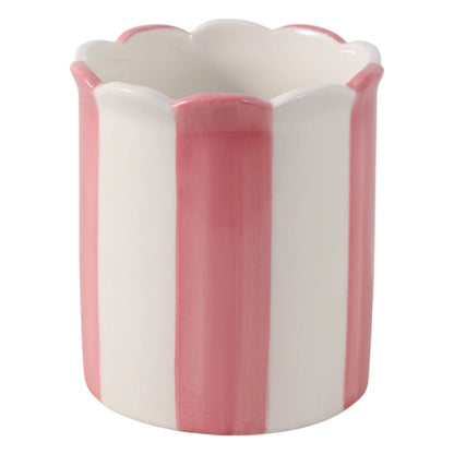 Pencil Cup - Pink/Ivory Ceramic Decorative Striped