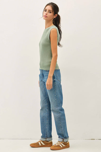 Texture Ribbed Classic Cut Sweater Tank