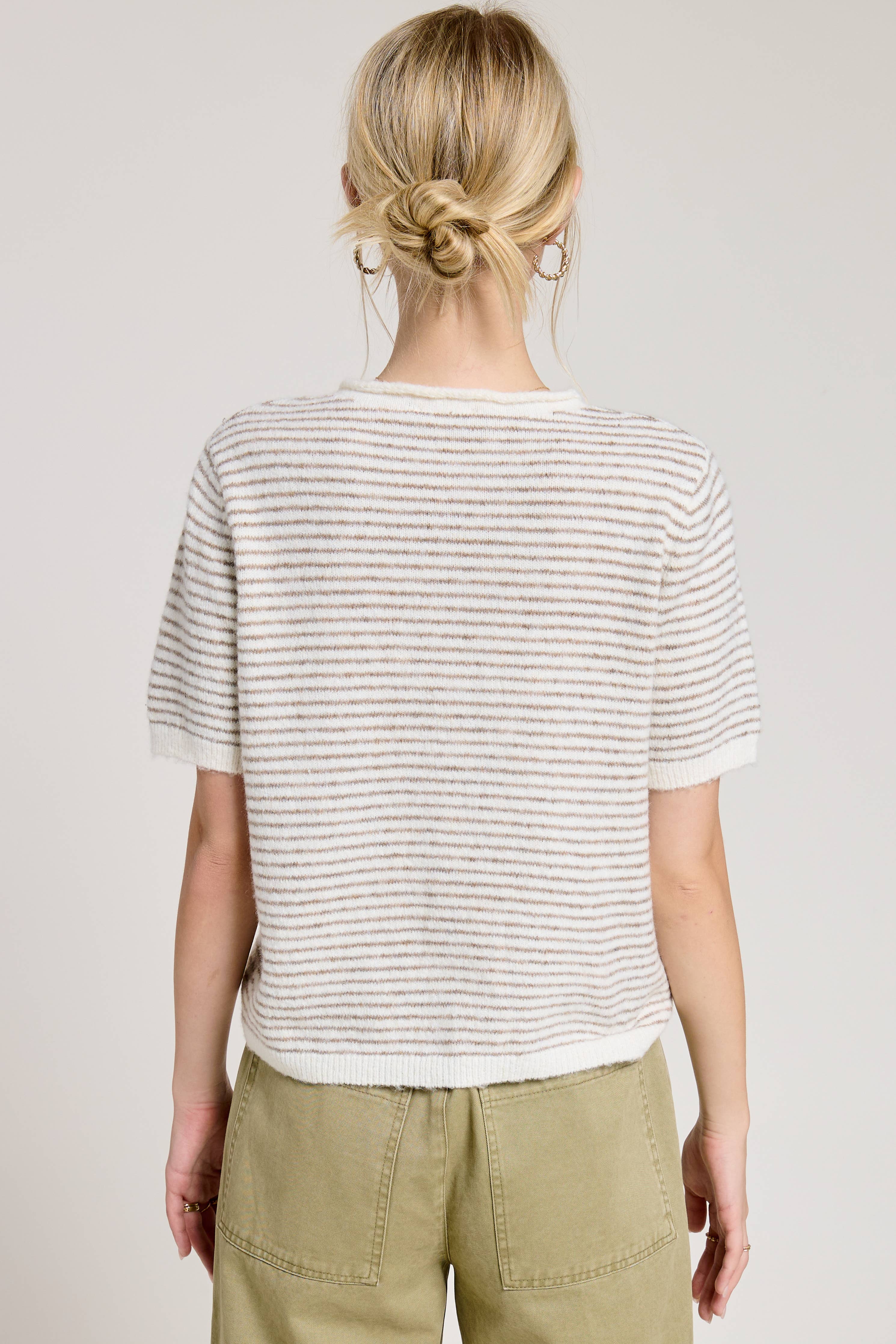 Striped Short Sleeve Button Cardigan