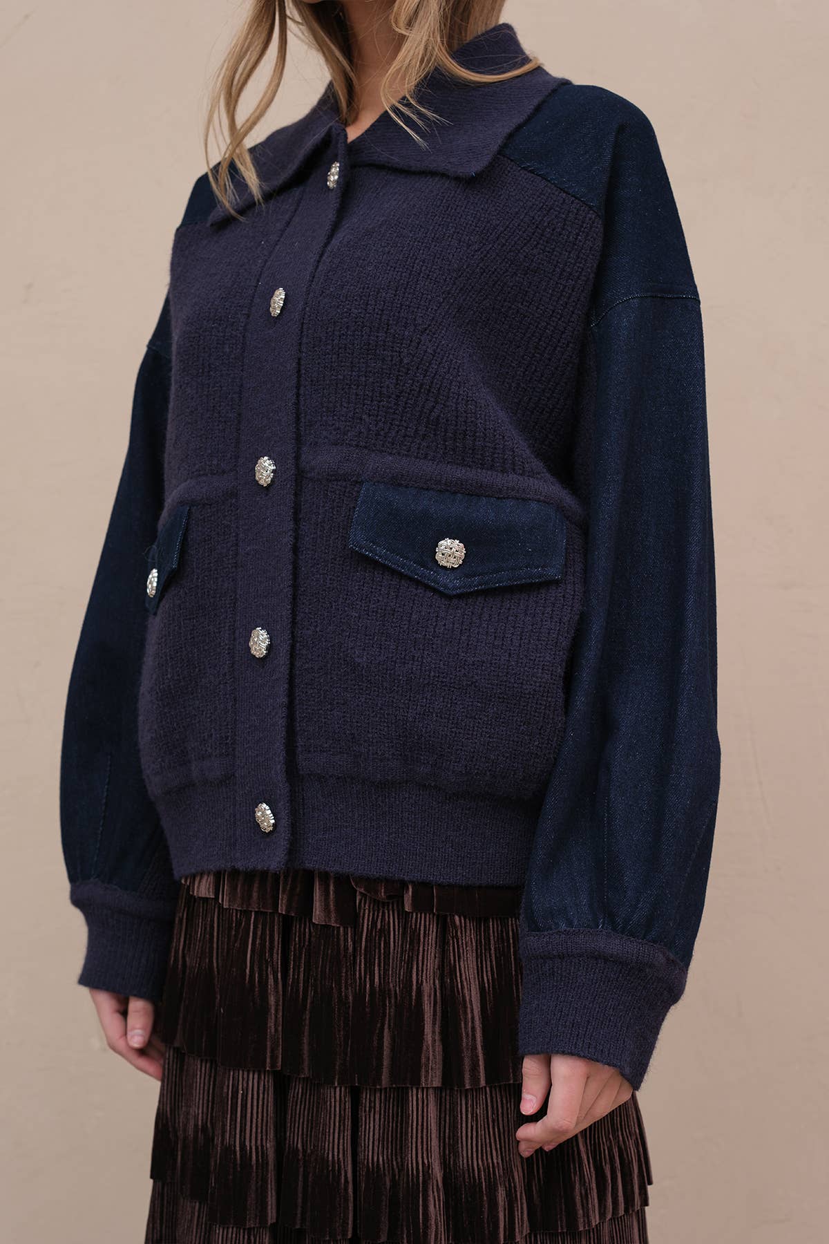 Denim Knit Combi Jacket