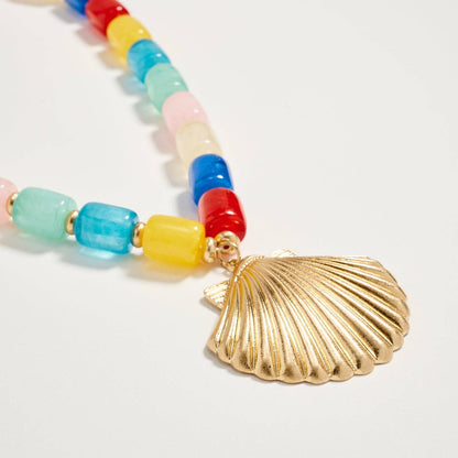 Gold Seashell Pendant Beaded Necklace