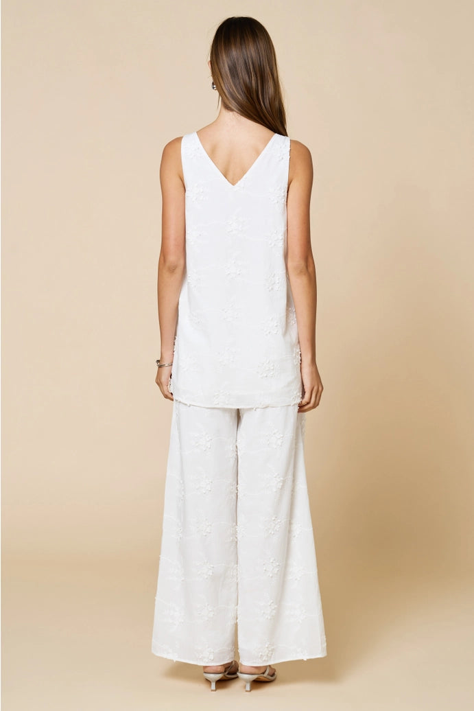 V-Neck Embroidered Sleeveless Top &amp; Pants Set