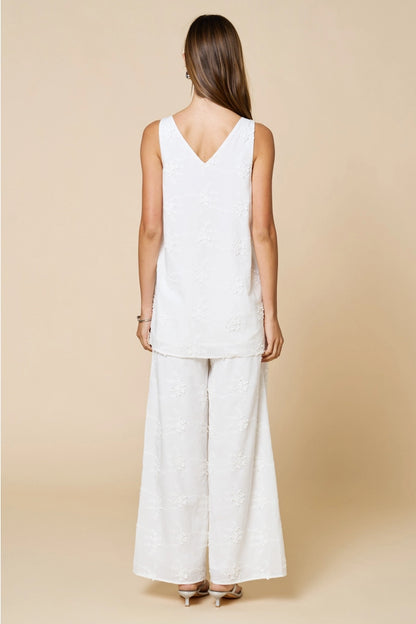 V-Neck Embroidered Sleeveless Top &amp; Pants Set