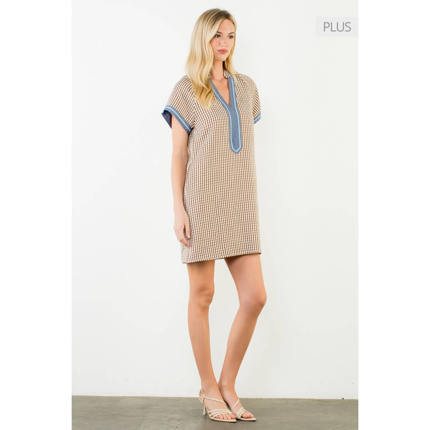 Short Sleeve Gingham Patterned Dress