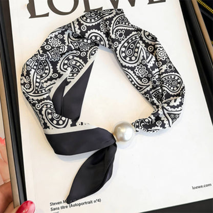 Pearl Magnetic Skinny Silk Neck Scarf