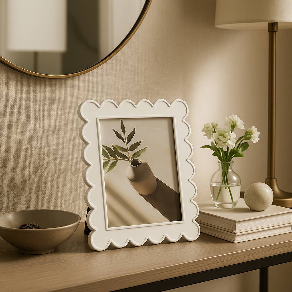 Decorative Scalloped Edge White Photo Frame