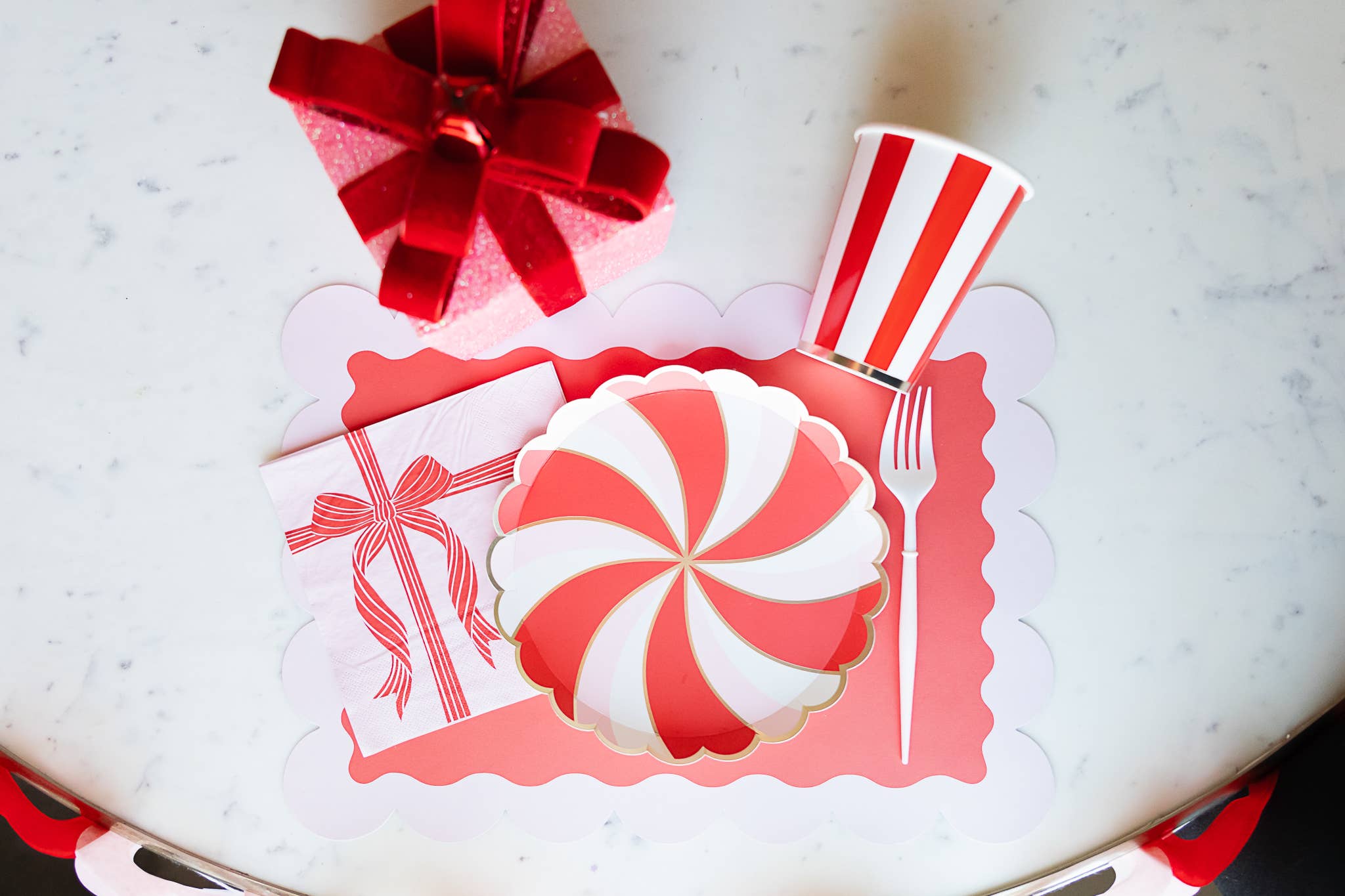 Cherry Red Cabana Stripe Cups