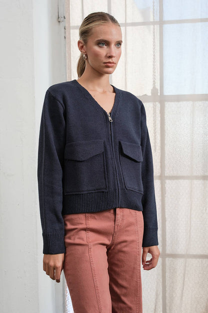 Utility Pocket Knit Zip-Up Cardigan