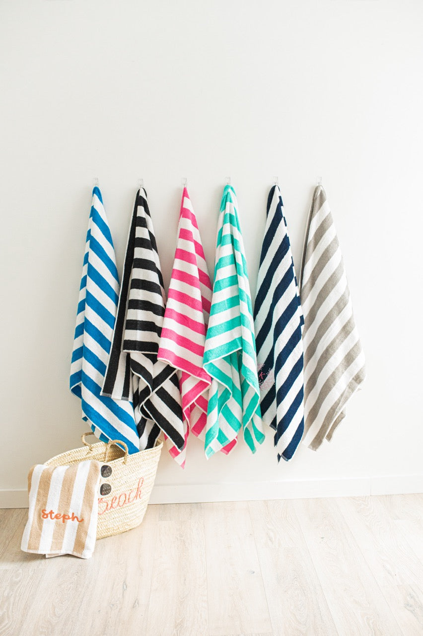 Embroidered Cabana Stripe Beach Towel