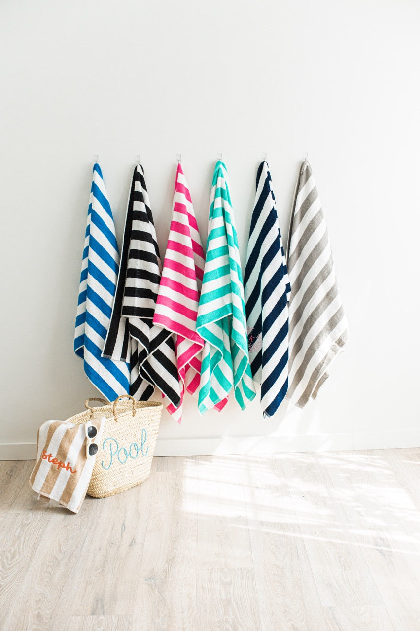 Embroidered Cabana Stripe Beach Towel