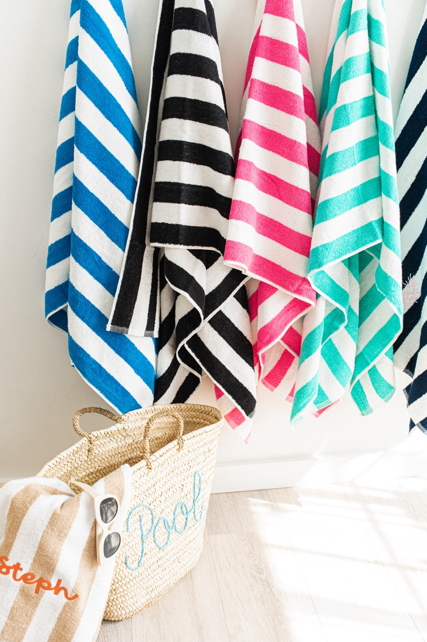 Embroidered Cabana Stripe Beach Towel