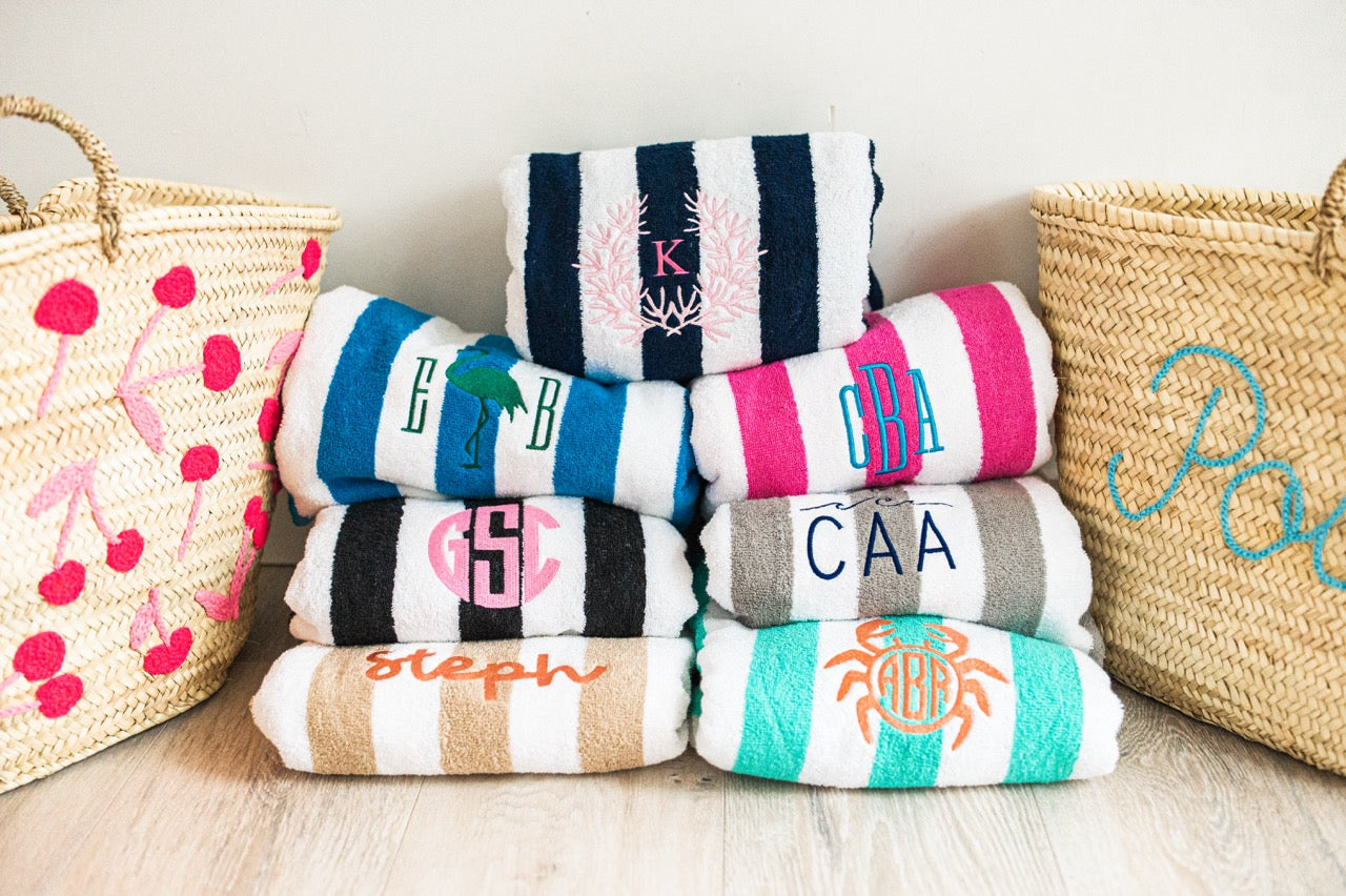 Embroidered Cabana Stripe Beach Towel