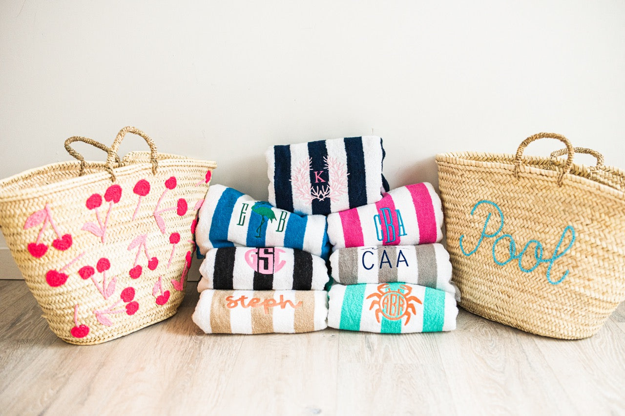 Embroidered Cabana Stripe Beach Towel