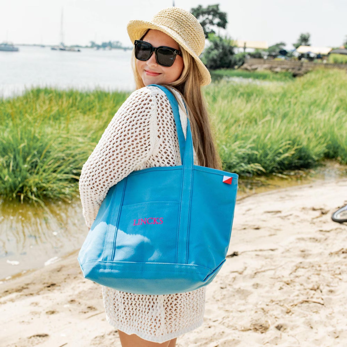 Embroidered Canvas Tote Bag for Beach